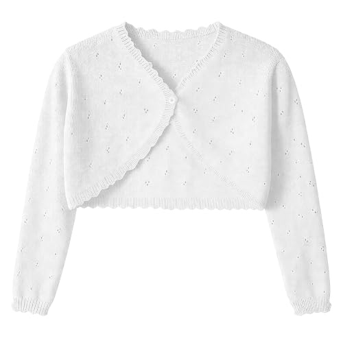Image of Girls Cardigan, Girls Bolero Shrug Sweater, Kids Knit Hollow Out Long Sleeve, Button Cover Up Cropped Tops