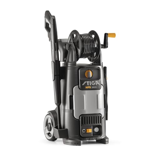 STIGA HPS 345 R Hochdruckreiniger, 2100 W, 145 bar, 450 l/h – 9 m Schlauch, Schlauchtrommel – Für Gärten, Terrassen Und Fahrzeuge