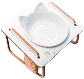 Comedouro unitário inclinado elevado para Gatos em MDF e Porcelan...