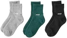 （11:30時点） [ホカロン] 靴下 レディース ミニクルー丈 ソックス パイル リブ 刺繍 21.5-24.5cm 3足セット ブラック・グリーン・グレー