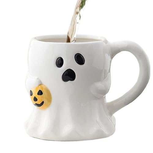 Taza de café de Halloween, linda taza de cerámica fantasma, diseño de thebado gótico, mango resistente al calor de copa de novedad blanca para la cocina, fiesta de otoño, tiempo de té, adultos para ni