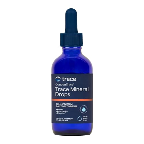 Trace Minerals ConcenTrace Drops | Full Spectrum Minerals | Ionic Liquid Magnesium, Chloride, Potassium | Low Sodium | Energy, Electrolytes, Hydration | 48 Day Supply, 4 fl oz Glass Bottle