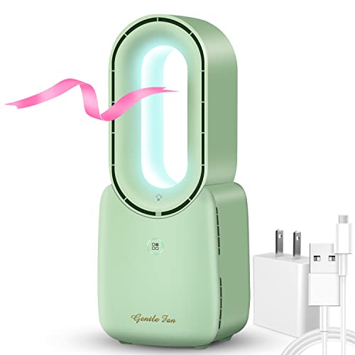 Desk Fan, 11.8 Inch Portable Bladeless Fan Small Personal Cooling Fan with 5 Colors Touch Control LED Light, Quiet USB Table Fan for Home, Office, Bedroom Summer Gift