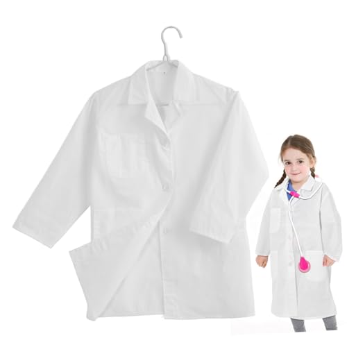 POPETPOP Bata Infantil de Laboratorio Unisex con Múltiples Bolsillos Diseño Realista con Botones y Cuello Cómoda y Ligera para Disfraces Científicos Rol Escolares