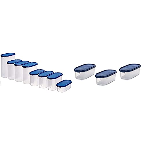 Image of Signoraware Organise Your Kitchen Set, 8-Pieces, Mod Blue + Signoraware Modular Oval No.1 Container Set, 500ml, Set of 3, Mod Blue