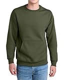 USTRADEENT Men's Core Poly Cotton Fleece Pullover Crewneck Kangaroo Pocket Ultra Soft Sweatshirt Olive Drab Green