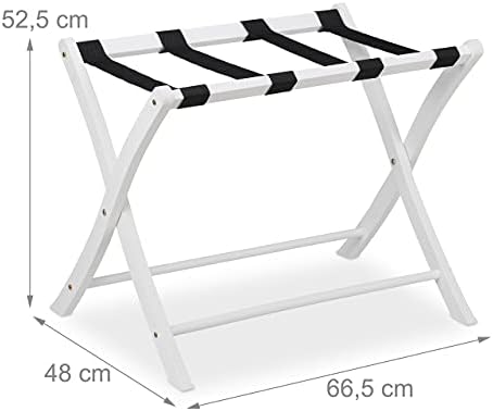 Relaxdays Wooden Stand, Foldable, Rack, Suitcase Storage, for Travel Luggage, H x W x D: 52.5 x 66.5 x 48 cm, White, 80% wood 20% plastic, 52,5x66,5x48 cm