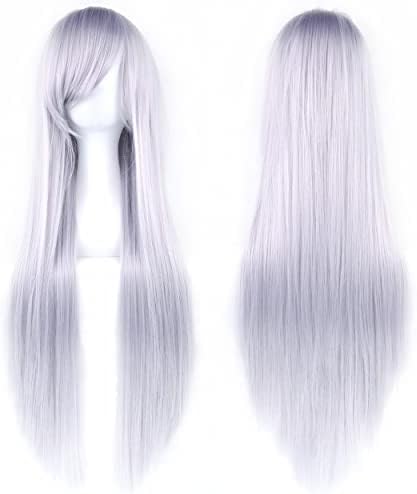 IMISSU 80cm długie proste naturalne włosy peruki do cosplay z grzywką kolorowe nakrycia głowy kostium na halloween peruka na przyjęcie dla dziewczynki (Blond)