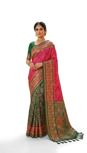 OWLSKY, SASSY & STYLO Women’s Patola Silk Saree with Unstitched Blouse Woven Ethnic Design Dual Tone Tradition