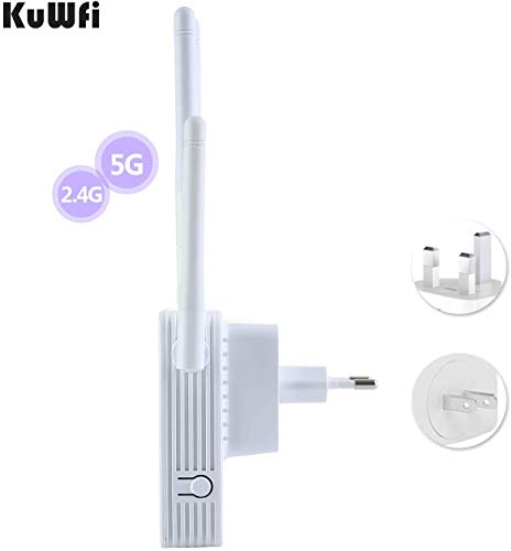 KuWFi 1200Mbps WiFi Booster Range Extender, Dual Band 2.4 & 5GHz Repetidor de sinal sem fio para cas