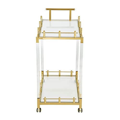 Likenow Acrylic Bar Carts On Wheels,Home Bar & Serving Cart,Mobile Wine And Beverage Cart With 2-Tiered Storage For Living Room,Kitchen,Dining Room,Indoor,Hotel,Clear,Gold,Rectangular #TOP2