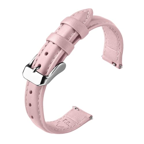 Image of Fullmosa 14mm Quick Release Leather Watch Band | Traditional Smartwatch Replacement Strap for Women Formal Daily Commute, Sand Pink&Silver Buckle