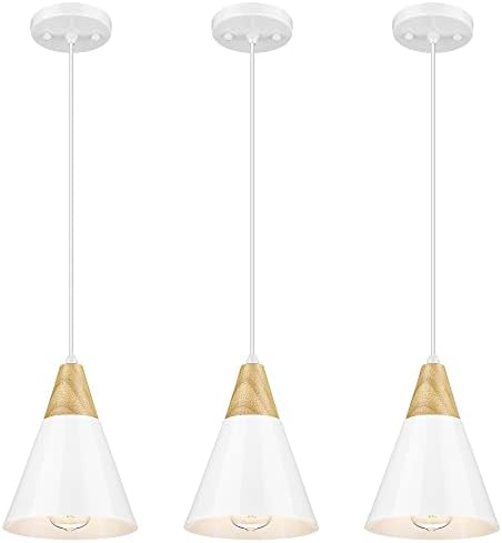HUNEASON Pendant Lights, Modern Hanging Lamp Adjustable Height, Industrial Ceiling Pendant Lighting with Wood and Metal Shade, for Kitchen Island Farmhouse Dining Living Room