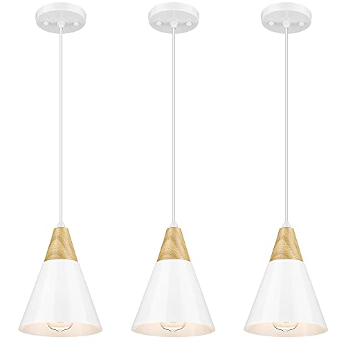 Huneason Pendant Lights, Modern Hanging Lamp Adjustable Height, Industrial Ceiling Pendant Lighting With Wood And Metal Shade, For Kitchen Island Farmhouse Dining Living Room #TOP1