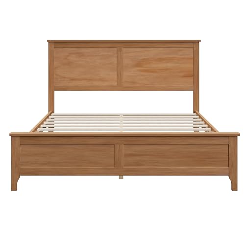Image of Harper & Bright Designs Modern Farmhouse Platform Queen Bed Frame, Solid Wood Platform Bed Frame with Headboard, Sturdy Wooden Foundation with Wood Slats for Living Room, Seadrift