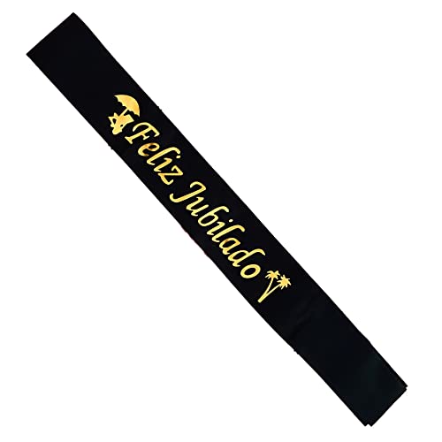 Banda Jubilado Negro Satin Sash Happy Retirement Faja de Jubilación Decoración Accesorios Adornos para Fiesta de Jubilación Cover
