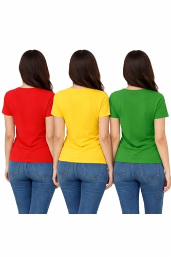 Image of Hangout Hub HH95 Tshirt for Womens | Regular Fit | Super Combed Cotton Women T-Shirt | Solid Plain Tees | Round Neck T Shirt | Half | Pack of 2 | 3 | 4 | 5 | 6