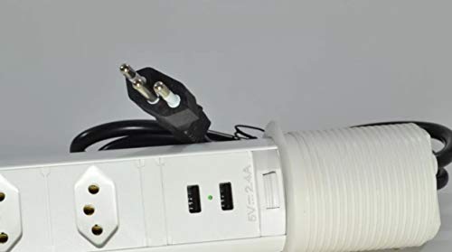 Extensão Torre De Tomada Branca 2 Tomadas C/USB Retrátil Embutido
