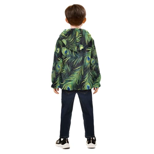 Watercolor Peacock Feathers Toddler Fleece Jacket Girl Boys Hooded Fleece Jacket Coat Warm Outwear Zip-up 3-10T4