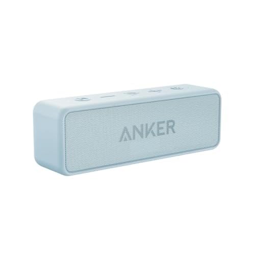 Anker Soundcore 2 Portable Bluetooth Speaker with 12W Stereo Sound, BassUp, IPX7 Waterproof, 24-Hour Playtime, Speaker for Home, Outdoors, Travel (White+Blue)