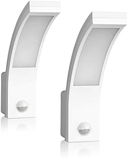 SEBSON® 2X LED Outdoor Wall Lights with PIR Sensor, Mains Powered, White, Cool White 5800K, 15W, 1000lm, Outside Lighting