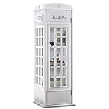 Estantería de madera de 5 niveles, bonita estantería de pie con puerta acrílica, cabina telefónica de Londres, armario organizador de exhibición (14 pulgadas de profundidad x 14 pulgadas de ancho x 44