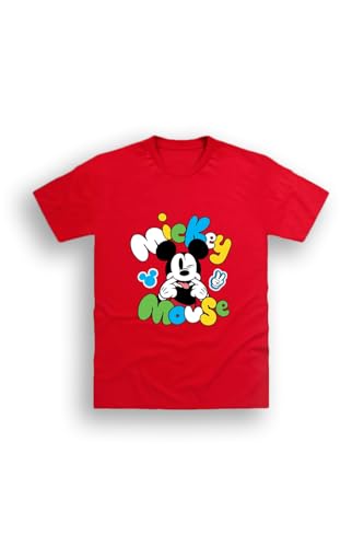 Image of Disney Mickey Mouse Red T-Shirt for Kids – Playful Mickey Design Ages 1-8 Years (UK, Age, 4 Years, 5 Years, Regular, Standard, Red)