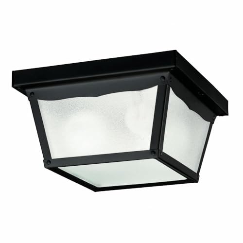 Kichler 9.25" 2 Light Outdoor Flush Mount with Clear Textured Glass in Black