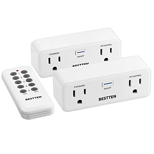Bestten Wireless Remote Control Outlet Combo Kit (2 Wall Outlets+1 Remote), Each Outlet Contains 1 Always-On & 1 Rf Control Socket, 110 Foot Control Range, Etl Listed #TOP10