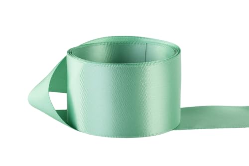 Image of Ribbon Bazaar Double Faced Satin - Premium Gloss Finish - 100% Polyester Ribbon for Gift Wrapping, Crafts, Scrapbooking, Hair Bow, Decorating & More - 5 /8 inch Celadon 50yd Spool