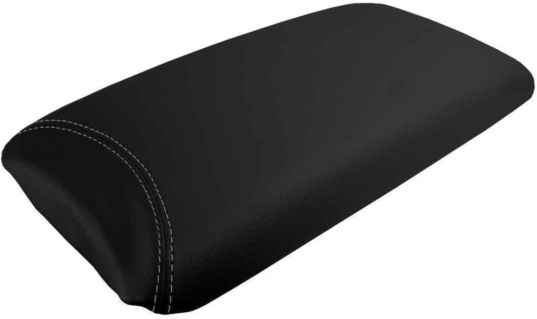 PVC Leather Console Lid Pull Over Cover Black Compatible with Lexus LS460 2007-2016 (Black, Beige Stitch)