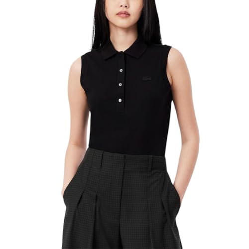 Lacoste Camisa polo feminina L.12.D Slim Fit sem mangas, Preto, 48