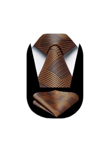 Image of HISDERN Ties for Men Solid Houndstooth Neckties Handkerchief Formal Business Tie & Pocket Square Set Wedding Party