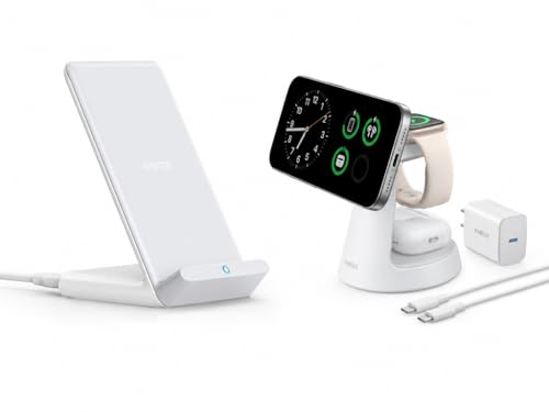Anker 313 Wireless Charger (Stand) & MagSafe Charger Compatible, MagGo 3-in-1 Charging Station, Nano Charging Stand, Qi2 Certified 15W Magnetic Wireless Charger Dock, for iPhone17