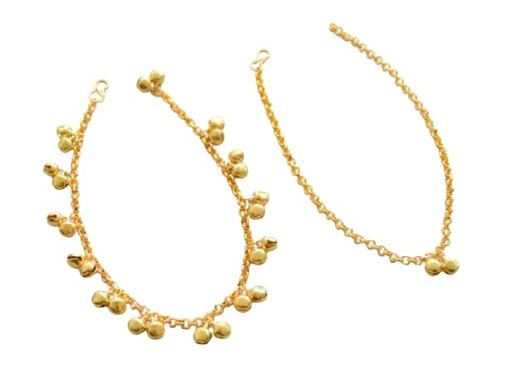 Gift Set of Traditional Rajasthani Twin Ghungroo Ethnic Payal Gold Plated Anklet Pair for Women or Girls for Weddings Minimalist Everyday Wear-image-1