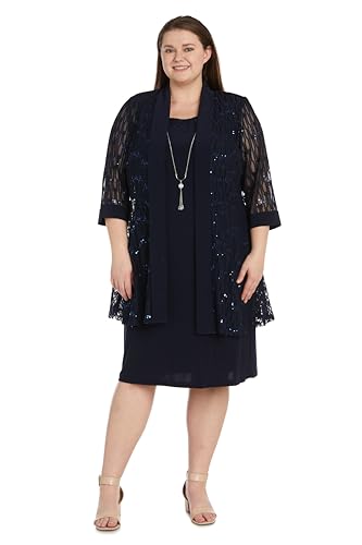 Image of R&M Richards Women's Sequin Lace Jacket & ITY Sheath with Necklace for Mother of the Bride, Cocktail Attire, Evening Wear
