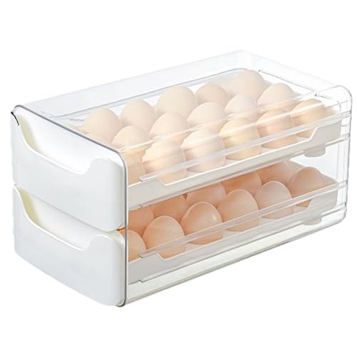 Contenedor de almacenamiento de huevos, caja de huevos para nevera, soporte apilable, diseño de plástico transparente de doble capa, organizador de cocina que ahorra espacio, con estante de