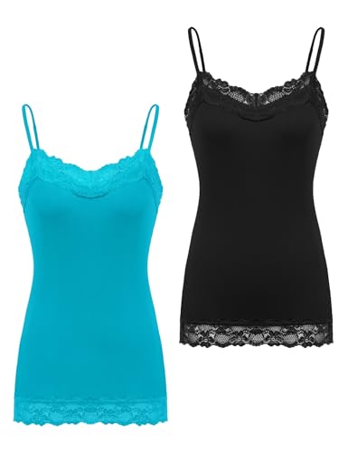 Image of Kate Kasin Women's Adjustable Spaghetti Strap Lace Trim Cami Tunic Tank Top 2PACK
