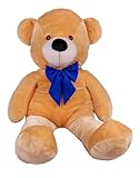 Urso de Pelúcia Gigante com Laço Personalizado, 90 cm, Macio, Teddy (Doce de Leite com Laço Azul)