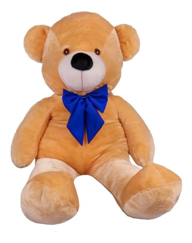 Urso De Pel&uacute;cia Gigante Teddy 90 Cm Com La&ccedil;o Macio Nacional (Doce De Leite com La&ccedil;o Azul)
