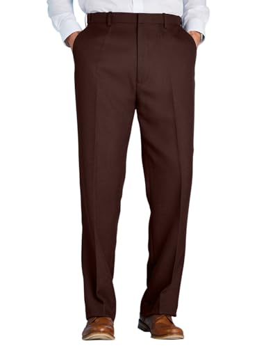Chums Men's Classic-Fit Expandable-Waist Flat-Front Dress Pant Formal Slacks Brown2