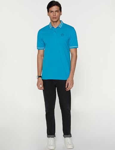 Image of Peter England Men's Regular Fit Insignia Half Sleeve Polo T-Shirt | Cotton Rich | Premium Pique Weave