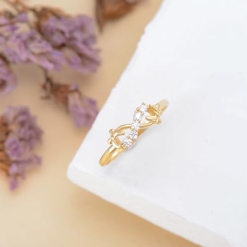 Silwan 14K Yellow Gold Moissanite Infinity Ring for Women,Solid Gold Infinity Love Band Rings with Two Bows Engagement Promise Rings Fine Jewelry Gifts for Her Mom Wife Girlfriend4