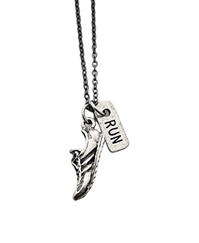 Pewter RUN Necklace - Running Shoe Charm and Pewter RUN Charm on 18 inch Gunmetal Chain