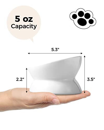 Image of LoeJan Elevated Cat Food Bowl, 5 Oz Ceramic Raised and Tilted Water Bowl, Anti Vomiting and Protect Pets' Spines Dishes for Small Dog, Fat Faced Cat, Kitten (White, 1 Pack)
