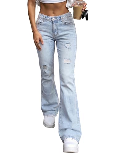 EMMIOL Flared Jeans for Women Stretchy Mid Rised Bootcut 2025 Trendy Fall Sexy Curvy Denim Pants Bell Bottoms Plus Size