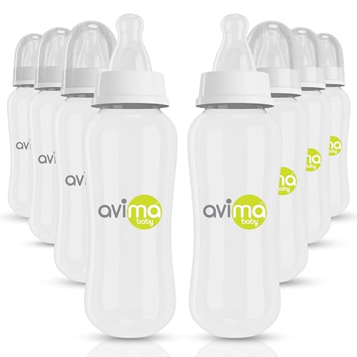 Image of Avima 10 oz Anti Colic Baby Bottle Set - Medium Flow Nipples Included, Standard Neck, BPA Free - 3-6 Months, Stage 2 Feeding for Gas, Spit Up & Colic (Set of 8)