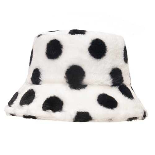 CONGARTENO 1Pc Plush Dot Pattern Fisherman Hat Warm Bucket Hat for Women Stylish Fashion Accessory Comfortable and Durable for Outdoor Activities and Daily Wear Black