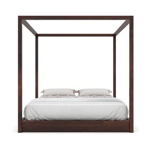 Image of Sheesham Solid Wood Poster Capital Bed for Home| Beautiful Bedroom (Dark Brown, Queen)