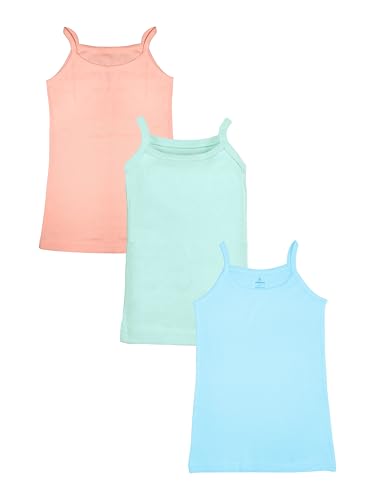Image of KiddoPanti Girls 100% Cotton Rib Solid Camisole Tank Top Pack of 3